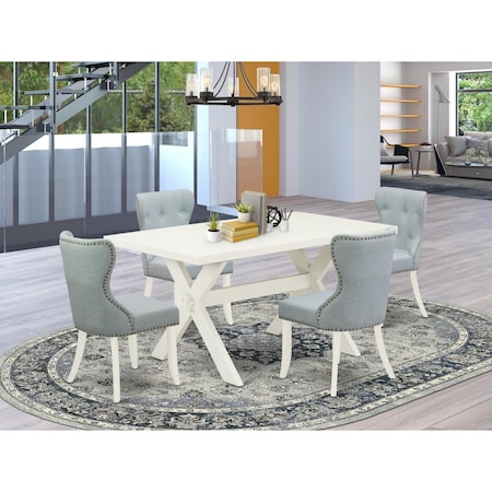East West Furniture 5 Piece X-Style Dining Set - Linen White X026SI215-5